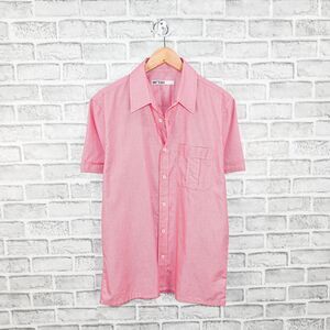 MR TURK Men's Short Sleeve Button up Shirt in Pink micro weave sz Large